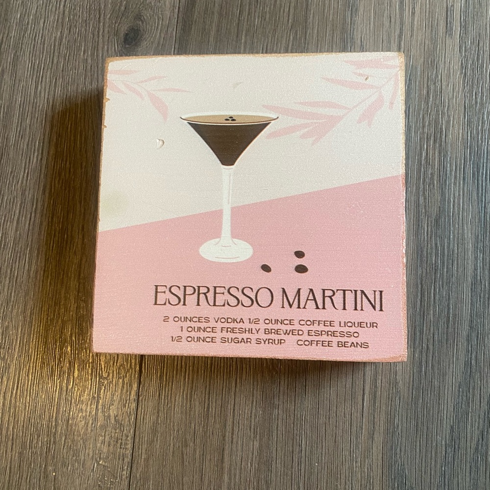Wood bar cart sign Espresso Martini